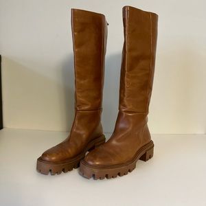 Zara lug sole genuine leather knee high boots